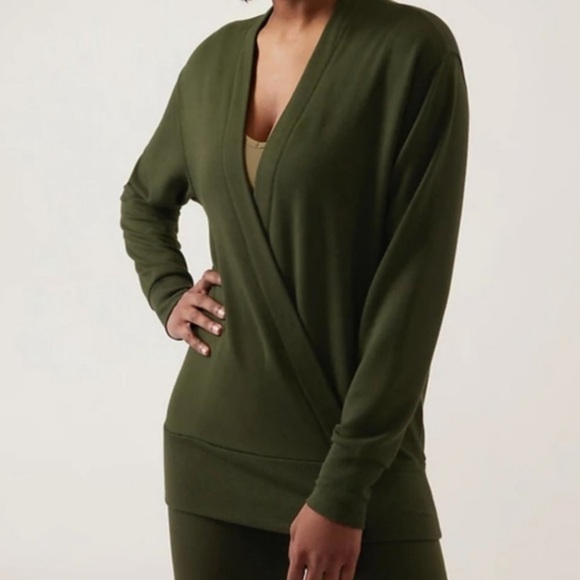 Athleta Tops - Athleta Purana V-Neck Wrap Sweatshirt NWT Size Large Aspen Olive